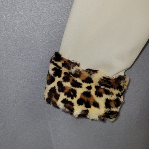 Vintage 60s Ivory Leopard Fur Trim Suit Double Breasted Blazer Mini Skirt S - Picture 3 of 15